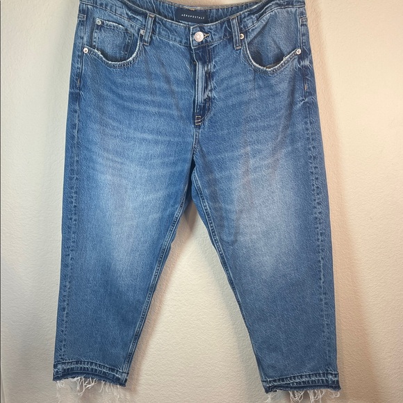 Aeropostale Denim - Aéropostale Low Rise Baggy Crop Jeans Size 14 Y2K Medium Wash Raw Hem Denim